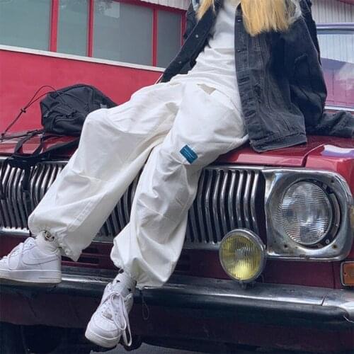 HOUZHOU White Harajuku Cargo Pants Hip Hop Streetwear Women Oversize Japan Style High Waist Trousers Hippie Korean Fashion Pants