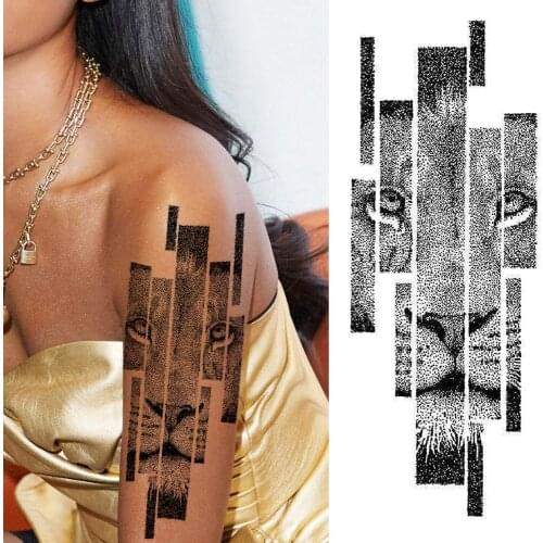 For Adult Black Lion Temporary Tattoos Sticker Fake Body Art Arm Legs Tattoos Paper Waterproof Dot Pattern Fahion Tattoo Sticker