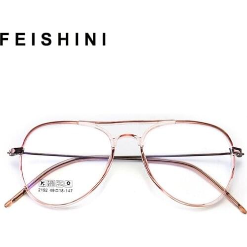 Feishini korea Fake Glasses Frame Women Optical Vintage Design Eyewear TR90 Frames Men Eyeglasses Transparent Plastic Titanium