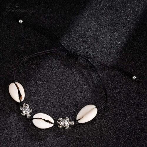 Jisensp Summer Beach Style Natural Shells Charm Bracelet for Women Vintage Metal Turtles Rope Bracelet Fashion Jewelry Gift