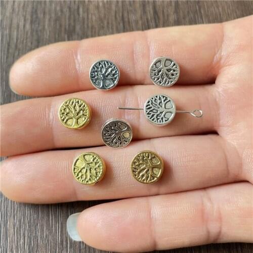 JunKang20pcs 9mm alloy double-sided tree of life perforated spacer beads DIY making necklace bracelet jewelry crafts accessories