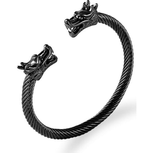 Cable Wire Bangle Stainless Steel Dragon Bracelet Black Jewelry Fashion Viking Bracelet Men Wristband Cuff Bracelet Women