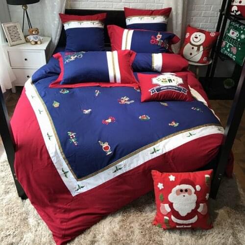 60S Egyptian cotton Luxury Lovely Cartoon Bedding Set Queen 4pcs Bed sheet set Duvet cover Pillowcases Merry Christmas Gift 6pcs