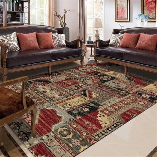 Red-brown Black Carpet Living Room Retro Ethnic Geometric Flower Carpet European Style Bedroom Non-slip Mat