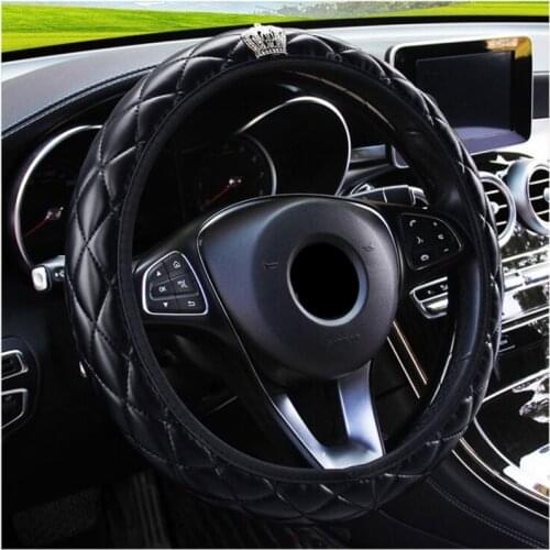 Leather Universal Elastic Car Steering-wheel Cover Diameter 37-38cm Crown Diamond Braid Blingbling Auto Steering Car-styling