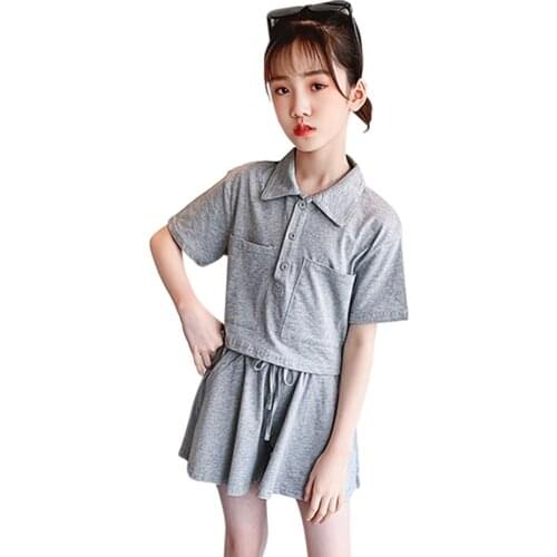 Girls Summer Clothes Solid Color Girls Clothing Tshirt + Skirt 2PCS Girls Clothes Casual Style Childrens Clothing