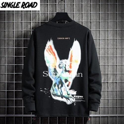 Single Road Mens Crewneck Sweatshirt Men 2021 Graphic Fashion Harajuku Sweatshirts Streetwear Casual Black Oversized Hoodie Men