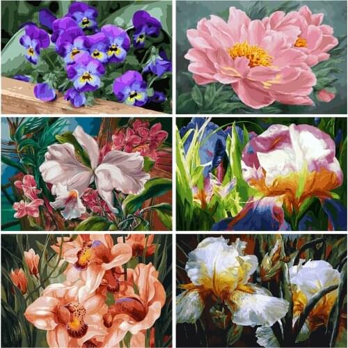 AZQSD Painting By Numbers On Canvas Floral DIY Unframe Acrylic Paint Home Decoration Drawing By Number Flower Handpainted Gift