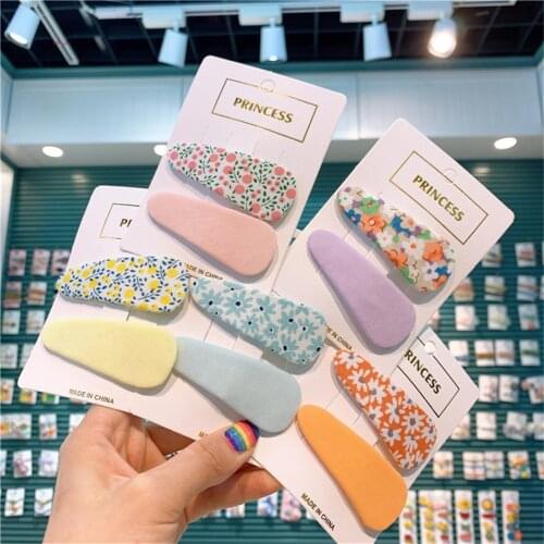 Two-piece Set Of New Cute Solid Color Plus Printing Ladies Hair Accessories Girl Ice Cream Sweet Hairpin Accessories