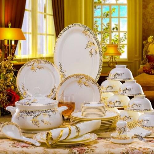 56PCS Ceramic Dinnerware Set Bone China Tableware Dishes Plates Ceramic Combination Dinner Service Set Diner set Porcelaine