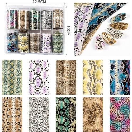 65 Styles 10PCS/1Box Flower.Leopard Nail Foil Transfer Paper Roll Set, 4*100cm/Roll Adhesive Manicure Decoration Paper Wrap#NZ07