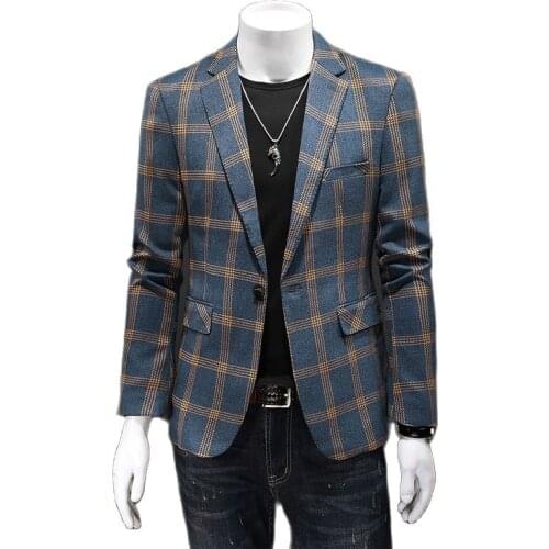 New Men Suit Jacket Spring Autumn Street Male Plaid Suit Jacket Casual Business Brand Clothing Man Slim Blazer Masculino S-5XL