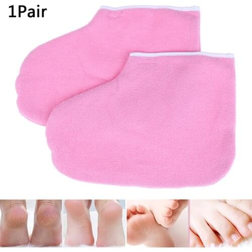 1 Pair Hand Wax Gloves Paraffin Wax Protection SPA Hand Foot Gloves Warmer Heater Foot Care Foot Cover Cloth Spa Pink