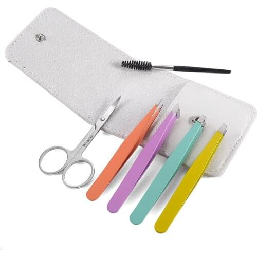 Stainless Steel Eyelash Tweezers Tool 6Pcs Precision Eyebrow Tweezer Makeup Sicissor Repair Makeup Kit Set for Eye Brow with Bag