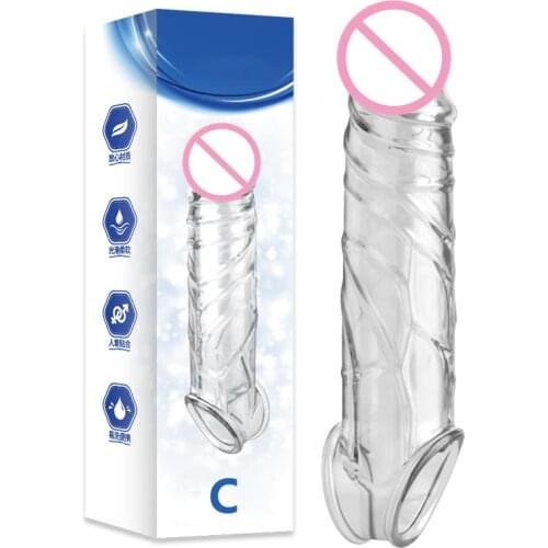 Transparent Penis Sleeve Reusable Condom Penis Extender Girth Enhancer Realistic Sleeve Sheath Delay Ejaculation Sex Toy for Men
