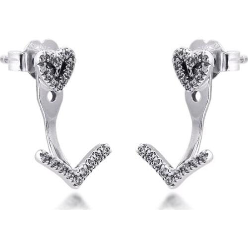 Sparkling Wishbone Heart Stud Earrings 2021 Valentines Gift Sterling Silver Jewelry Earrings For Woman Party Jewelry Making