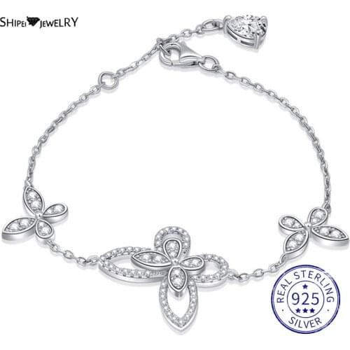 Shipei 925Sterling Silver Created Moissanite Bowknot Gemstone Wedding Fine Jewelry Engagement Pendant White Gold Charm Bracelets
