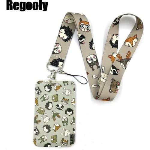 Cartoon Animals Lanyard Credit Card ID Holder Bag Student Women Travel Card Cover Badge Car Keychain Gifts Accessories