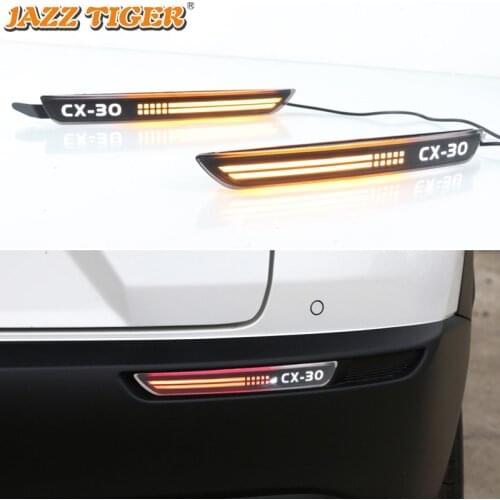 2PCS For Mazda CX30 CX-30 2020 2021 LED Rear Fog Lamp Car LED Bumper Light Brake Light Dynamic Turn Signal Indicator Reflector