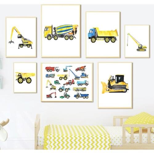 Construction Vehicles Truck Digger Bulldozer Nursery Wall Art Canvas Painting Nordic Posters And Prints Decor Pictures Kids Room