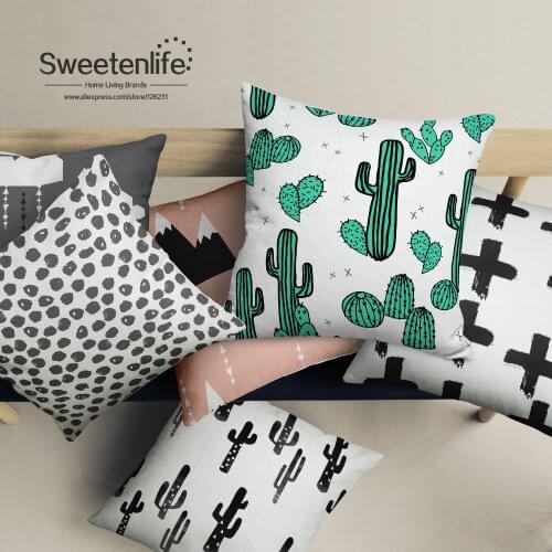 Sweetenlife Cotton Linen Decorative Throw Pillows Wholesale Custom Cushion Covers For Sofa Cactus Pillow Cover 50 *50CM 60 *60CM