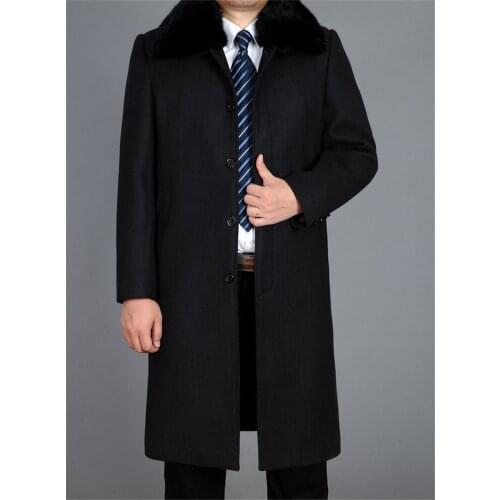 Warm Mens Wool Coat Mens Winter Windbreaker Jacket Thick Rex Rabbit Fur Collar Coats Abrigo Hombre 5XL Jackets WXF527