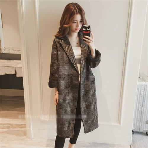 Female Autumn Winter Jackets 2021 New Womens Korean Mid-length Houndstooth Large Size Woolen Coat Womens Coat Commute ButtonsC
