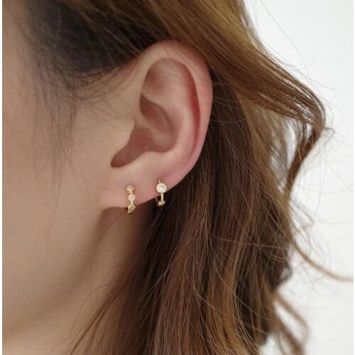 925 Sterling Silver Round Square Zircon Earrings For Women Simple Mini Hoop Earrings Korean Niche Design Jewelry