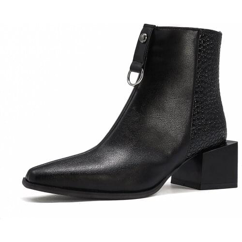 Women Stylish Grey Pointed Toe Ankle Boots Square Heels 5cm With Snake Print for women 2020 Trend Med (3cm-5cm)