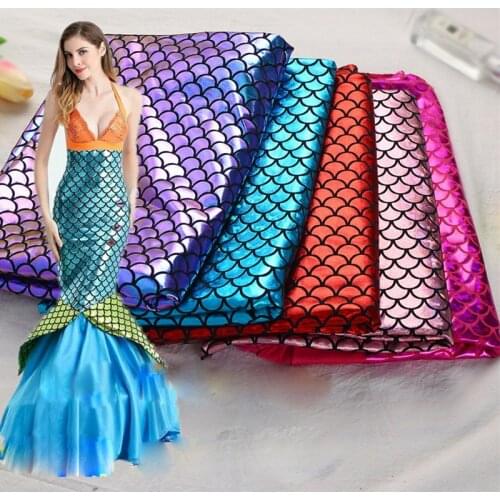 1Meter Colorful Spandex Printed Swimsuit Fish Scale Stretch Fabric DIY Mermaid Costume Stage Costume Background D778