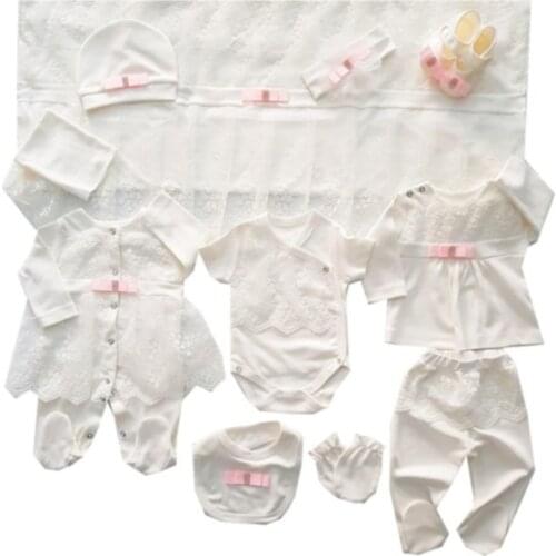 Baby girl Ruched 10 Piece Hospital Output Set Soft 100% Cotton Baby Gift Layette Hospital Outfit Baby Set 0-3 monthGift