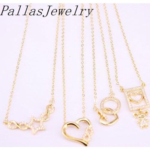 10Pcs Gold Color CZ Zircon Micro Paved Heart and Child Design Rectangle Pendant Necklace For Women Jewelry