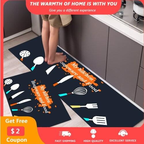 2PCS Long Kitchen Mats Kitchenware Printed Bedroom Long Rugs Balcony Hallway Entrance Floor Doormat Non-slip Washable Home tapis