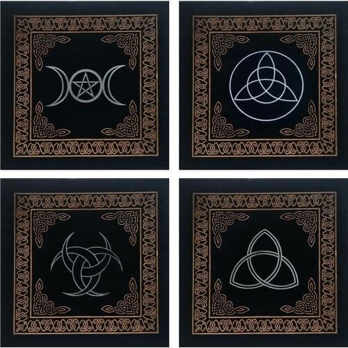 50*50cm Triple Moon Pentacle Pentagram Altar Cloth Divination Astrology Tarot Cards Game Tablecloth Velvet Board Game Pad
