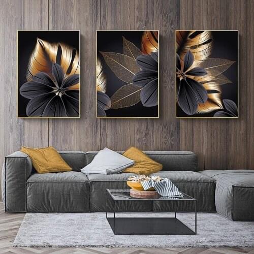 Abstract Wall Art Painting Black Golden Plant Leaf Canvas Poster Print Modern Picture Gift Nordic Living Room Home Decoration