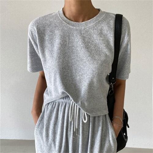 Alien Kitty Chic Solid Cotton Fashion Sports 2 Piece Sets All Match Slim T-Shirts Loose Summer 2021 OL High Waist Casual Pants