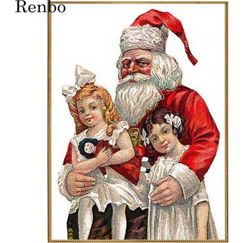 Full Square round Diamond 5D DIY Diamond Painting Santa Claus And Girl Embroidery Cross Stitch diamond Mosaic Christmas decor