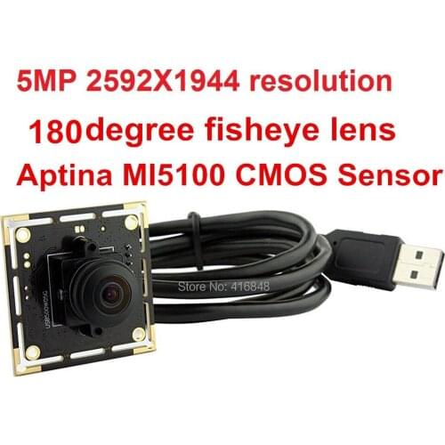 Auto exposure AEC 5Megapixel 2592X1944 MJPEG YUY2 wide angle Aptina MI5100 CMOS CCTV usb Camera module 180 degree fisheye Lens