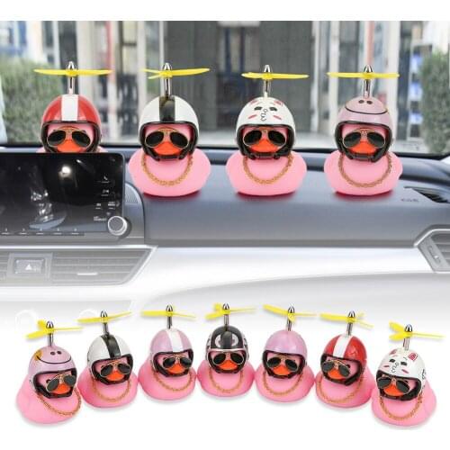 Car Rear View Mirror Standing Duck Bell Ornament Duck With Helmet Propeller Rubber Bike Motor Riding Cycling Decor Accessories