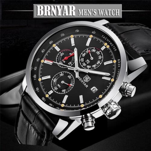 BENYAR New Mens Watches Top Brand Luxury Quartz Wristwatch Fashion Military Leather Chronograph Watch Men relogio masculino+box