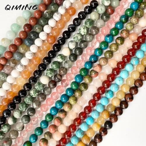 4/6/8mm Natural Mix Gem Stone Agates Minerals Beads Lave Amethysts Lapi Round Loose Beads For Bracelet Jewelry Making 6mm Diy