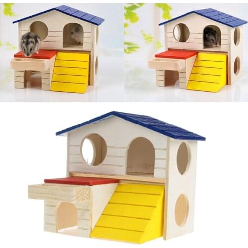 Wooden Bed House Cage Dual Layer Villa For Pet Rat Mouse Dwarf Hamster Animal