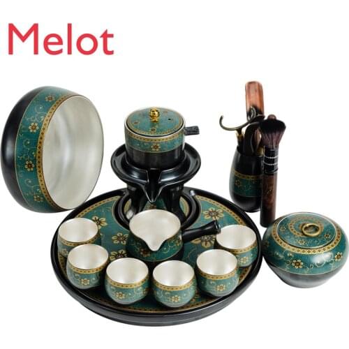 Home Silver Gilded Guest Small Set Lazy Anti-Scald Stone Mill Automatic Kung Fu Tea Set Ceramic Tea Tray Set