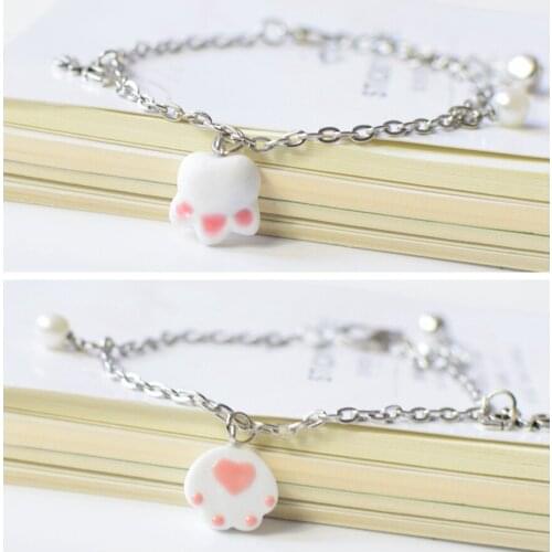 FIMAODZ Cute Sweet Cat Paw Bracelet Pink Dog Bear Animal Footprint Cartoon Creative Chain Bracelets for Girls Women Gift Bangles