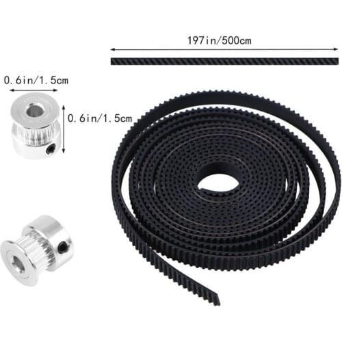 GT-2 PU Timing Belt 5 Meters and 2PCS 5mm 20Teeth Timing Pulleys for 3D Printer