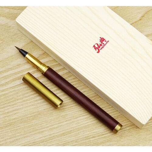 Hongdian Handmade Rosewood & Brass Brush Pen Calligraphy Soft Nib 0.7-5mm Come with Converter Art Drawing Writing Gift Ink Pen