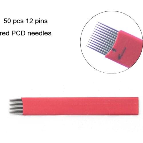 50PCS/Lot Red 12 Pins Microblading Needles Permanent Makeup Eyebrow Tatoo Blade for Manual Eyebrow Tattoo Machine Pen