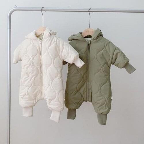 Infant Kids Thick Zipper Hooded Jumpsuits Clothes 0-24M Winter Baby Boys And Girls Warm Quilted Cute Bear Long Sleeve Rompers