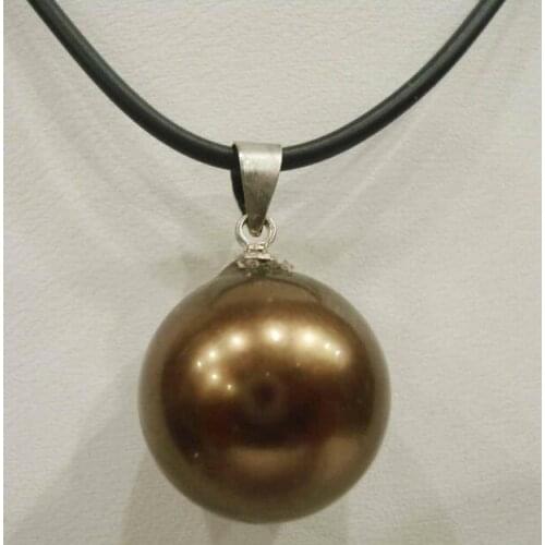 Beautiful 16mm Brown shell Pearl Pendant Necklace 17"