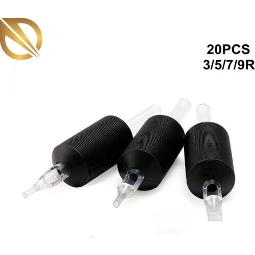 1"(25mm) 20Pcs 3/5/7/9R Disposable Round Tattoo Tubes with Long Tips,Soft Rubber Black Tattoo Grip and Tube for Tattoo Needlees